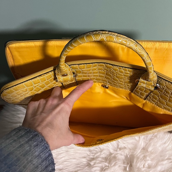 Yellow Crocodile-Embossed Laptop Bag - Picture 3 of 9